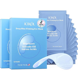 Collagen Under Eye Patches for Puffy Eyes and Dark Circles Under Eye Mask for Revitalization with Blueberry Hydrating Undereye Mask Patches for Treatment with Women Beauty (Blue 24 Pairs)