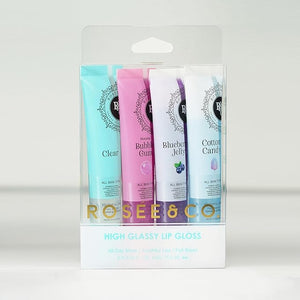 Rosee Lip Gloss Vegan &amp; Cruelty Free Treatment, Professional Make up, Long Lasting Glossy with Shea Butter, Moisturize, Protect &amp; Smooth, High Shine, Non-Sticky (w. Set of 4-4, 0.5)