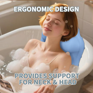 Silicone Bath Pillow for Tub ? Ergonomic Bathtub Headrest with Inflatable Air Cushion, Non-Slip Suction Cups &amp; Neck/Back Support ? Comfortable Spa Bath Accessory for Relaxation (Blue)