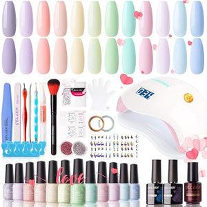 GELLEN Gel Nail Polish Kit with Nail Light 72W Nail Dryer, 12 Gel Nail Polish Colors, No Wipe Top Base Coat, Nail Art Decorations, Manicure Tools, All-In-One Manicure Kit, Macaron Candy
