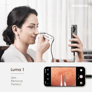 Luma 1 Visual Blackhead Remover Tweezers with Camera - Pimple Popper Tool with Camera 20x Magnification 1080P 8 LED Lights with 2* Alloy Steel Tweezers and Blackhead &amp Pimple Popper Tool Kit (6