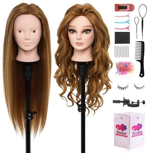 Mannequin Head with 80% Real Human Hair - 28 Inch Makeup Cosmetology Hairdressing Training Head Practice Doll Head Manikin Styling Head Braiding Mannequin Head #27