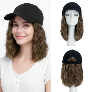 SEGO Hat Wig Hat with Hair Attached for Women Black Baseball Cap with Hair Extensions Short Curly Baseball Cap Wig Adjustable Hats for Daily Party 8 Inch #10P22T Medium Brown Mix Dark Blonde