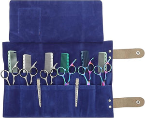 VOCOSTE Roll Up Scissors Bag Durable &amp Foldable Salons Tool Pouch with Multi-Pockets Hair Scissor Shears Cases for Hair Stylists Blue