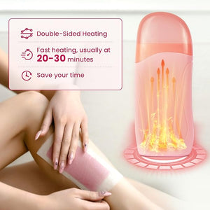 Roll On Wax Kit Portable Wax Roller Kit for Coarse/Fine Hair Removal Beginners Waxing Roller for All Skin Types with 3 Pcs 100g Roll Cartridge 100 Non-Woven Strips &amp 10 After Oil Wipes (F1_Pink