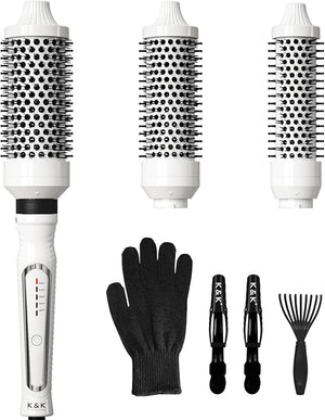 K&ampK 3 in 1 Thermal Brush Set Ceramic Hot Brush Fast Heating Curling Wand for Short Medium &amp Long Hair 5 Temperature Adjustment Dual Voltage