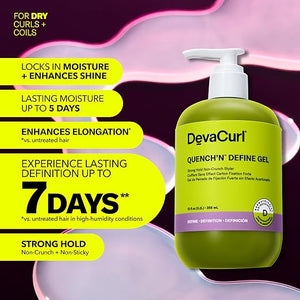 DevaCurl Quench'n Define Gel Strong Hold Non-Crunch Styler | Lasts up to 7 Days | Locks &amp Moisturizes Curls | Enhances Shine