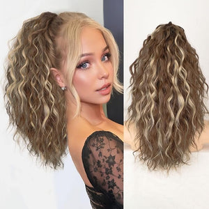 ORSUNCER Claw Clip Ponytail Extension 18 Inch Wavy Pony Tails Hair Extensions Layered Fluffy Clip on ponytails for Women Synthetic Hairpieces Light Brown Mix Blonde