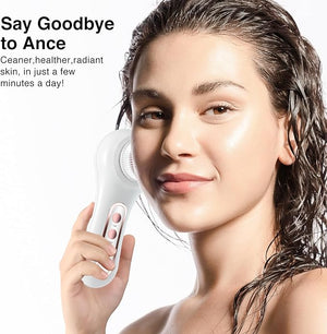 Face Scrubber Exfoliator, Rechargeable Facial Cleansing Brush with 2-Way Rotation &amp; 3 Modes, 30-Day Runtime, 5 Brush Heads for SPA-Level Care, IPX7 Waterproof, Deep Cleaning for All Skin Types