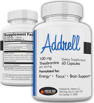 Addrell Energy Stimulant Pills- Natural Nootropic Brain Supplement Alternative Pill &amp Study Supplements Substitute to Elevate Mental Clarity for Women &amp Men OTC- 60 Mind Booster Capsules