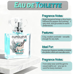 CUPIDLOVE Eau de Toilette Fresh Mens Pheromone Cologne - Citrus, Woody, Musky Fragrance - Notes of Bergamot - Everyday Wear Long Lasting Perfumes for Men 1.7 Fl Oz