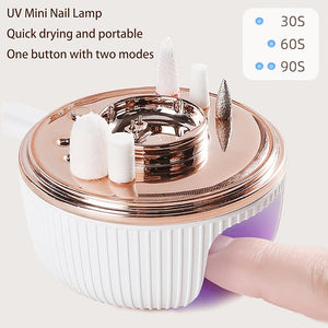 Portable Nail Drill Electric Nail File with UV LED Nail Lamp 12 Drills and Rechargeable Base 5 Speeds Hand Foot Care Tool for Grind Trim Polish
