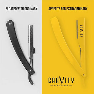GRAVITY RAZORS Professional Straight Razor Kit ? Minimal Exposure, Includes 10 Premium Blades, 2mm Exposed, Yellow
