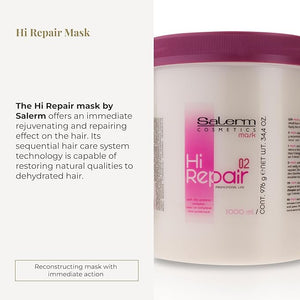 SALERM - Hair Repair Mask - Hi Repair Mask 02-1000 ml - Deeply Moisturizes Damaged Hair - Repairs and Rejuvenates - Shinier and Softer Hair - Immediate Effect
