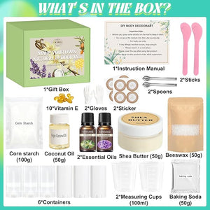 JCOOS Deodorant Making Kit DIY Deodorant Kit Aluminum Free Antiperspirant for Women and Men Shea Butter Coconut Oil Baking Soda Vanilla &amp Lavender Essential Oils Containers Sweat &amp Odor
