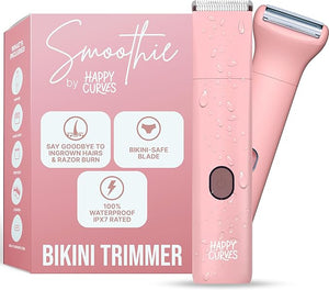 HAPPY CURVES Smoothie Bikini Trimmer - Electric Razor for Women, Waterproof Hair Groomer with Adjustable Guards, Personal Shaver for Pubic Hair, Ladies Intimate Shaver and Body Trimmer (Guava 1.0)