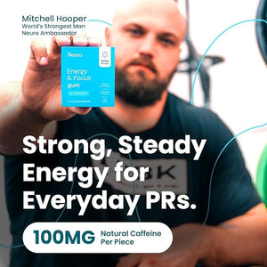 Neuro Energy &amp Focus Gum Extra Strength - 100mg Natural Caffeine Gum &amp Nootropic Energy Supplement with L-Theanine &amp B Vitamins - Sugar Free Vegan - Peppermint 54ct