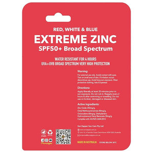 Sun Zapper Extreme Zinc Oxide Sunscreen Stick ? SPF 50+ Water Resistant ? 3-Pack (Red White Blue) ? For Face ? Made in Australia