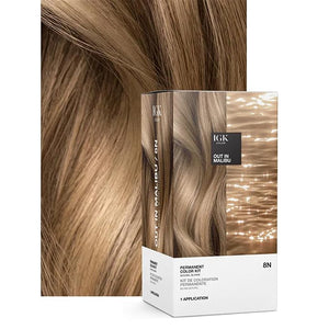 IGK Permanent Hair Dye Color Kit Set of Two | 8N Out in Malibu - Natural Blonde | 100% Gray Color Coverage + Strengthen + Shine | Ammonia Free