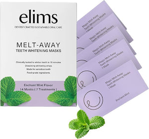 ELIMS Melt-Away Teeth Whitening Non-Toxic Strips for Sensitive Teeth - 14 Strips 7 Treatments - Dissolving Mess-Free Application