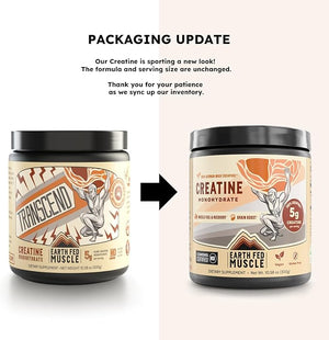 Earth Fed Muscle Transcend Creatine Monohydrate Powder ? 100% German Creapure Creatine for Women | Muscle Recovery &amp Building Energy Production | Unflavored 5g Serving 60 Servings per Container