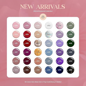 Beetles Winter Gel Nail Polish Set 36 Colors Nail Gel Polish Kit Burgundy Red Blue Green Brown Gold Glitter Pink with Base Top Coat UV LED Needed Manicure Gifts for Women Neutral Elegance