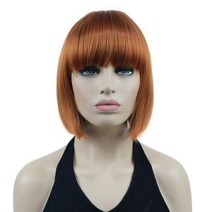 Lydell 8 Straight Short Bob Hair Flat Bangs Cute Central Dot Skin Top Heat Resistant Synthetic Wigs (130A Fox Red)