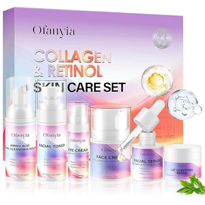 Ofanyia Collagen Retinol Skincare Set 6 Pcs Anti-Aging Skin Care Set with Hydrating Cleanser Eye Cream Toner Cream &amp Lip Mask Facial Kit for Women Christmas Valentines Birthday Gift for Her