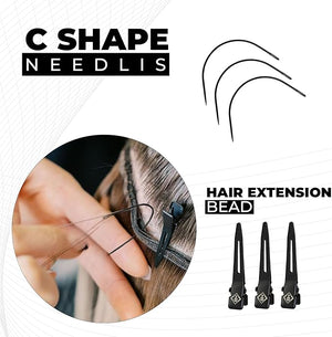 Hooper Hair Extension Tools Kit: 3-Hole Plier, Comb, C-Shape Needles, Loop Tool, Scissors, Sectioning Ring, Clips, Silicone Micro Rings, Leather Zipper Case, Stainless Steel Tools (Black)