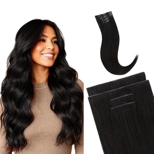 GOO GOO Invisi Edge Clip in Hair Extensions 20inch 60g 4Pcs Injected Seamless PU Clip in Hair Extensions Virgin Real Human Hair #1B Natural Black