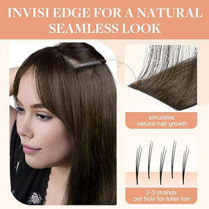 GOO GOO Invisi Edge Clip in Hair Extensions 16inch 110g 7Pcs Injected Seamless PU Clip in Hair Extensions Virgin Real Human Hair 3/8/613 Balayage Walnut Brown to Ash Brown and Bleach Blonde