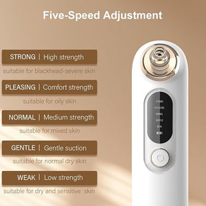 Blackhead Remover Pore Vacuum Kit for Face, 5 Adjustable Suction Levels Blackhead Extraction Tool, Face Suction Pore Cleaner with 4 Suction Heads, 4 Probes for Women &amp; Men (White)