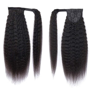 Ponytail Extension for Black Women Magic Paste Ponytail Kinky Straight Human Hair Afro Yaki1B Natural Black Color Brazilian Virgin Human Hair Ponytail Remy Hair Extensions(16 Inches 115g)
