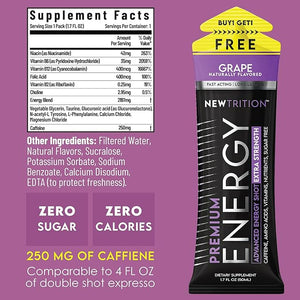 NewTrition¢ç Extra Strength Energy Shots 1.7 fl oz (Pack of 24 Grape flavor) - 250mg Caffeine with Vitamin B &amp Amino Acids Sugar-Free Zero Calorie Vitamin Energy Drink for Focus &amp Endurance