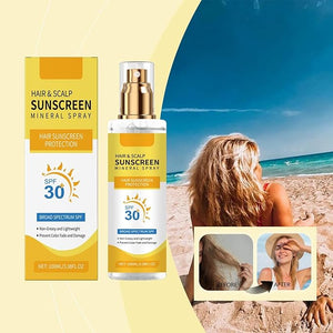 Hair &amp; Scalp Sunscreen Spray SPF 30 Non-Greasy - UV Protection for Color-Treated Hair, Travel-Size Scalp Sunblock Prevents Fading &amp; Dryness, Beach Pool Essential for All Hair Types 3.38oz (3)