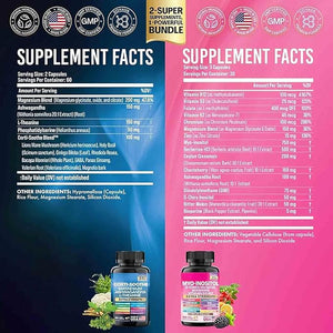 ALongDeng Soothe-Smooth Bundle,Soothe &amp; Smooth Bundle Multivitamin Combo, Cortisol Support Myo-Inositol Multivitamin Combo with Magnesium Glycinate, Ashwagandha, L-Theanine &amp; Herbal Blend - D