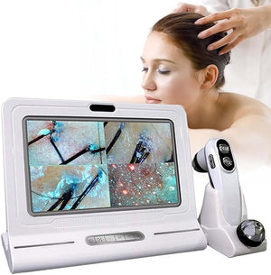 Professional Scalp Scanner &amp Skin Diagnostic Tool Screen with 50x/200x Magnification 32GB Built-in Memory 4 Comparison Charts for Hair Treatments