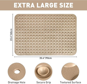 Shower Mat Non Slip: 35.4 x 23.6 Inch Extra Large TPE Shower Mats for Inside Shower - Anti Slip Shower Stall Matt with Drain Hole and Suction Cups for Elderly
