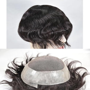 Men¡¯s Toupee 10x8inch Hair Pieces for Men 100% European Virgin Human Hair Replacement System Natural Hairline Topper AU Middle Lace with PU around (#Natural Black color)