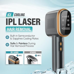 Herbishh IPL Laser Hair Removal Device, Painless Cooling Technology- 400,000 Flashes, Hair Removal Machine with 5 Intensity Levels, Skin Sensor &amp; Dual Flash Modes- Manual &amp; Auto, For Face &amp