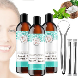 Coconut Mint MouthwashNatural Coconut &amp Peppermint Oil Mouthwash with Tongue Scraper (3pcs)