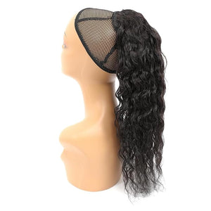 22 Inch Water Wave Ponytail Extensions Human Hair Deep Wave Drawstring Ponytail For Black Women Human Hair Feeling With Clip In Thick Ponytail Hair Natural Black