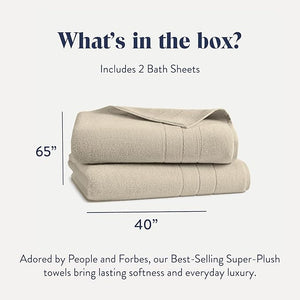 Brooklinen Super-Plush Turkish Cotton Bath Sheets - Set of 2 - Cotton 820 GSM Highly Absorbent Machine Washable Perfect for Home &amp Bathroom (40 x 65 Stone)