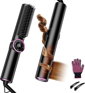 Hair Straightener Brush for Women: Negative Ionic 3-in-1 Curling &amp Straightening Brush Ceramic Hot Comb with 15 Temps for Hair Styling