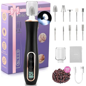 Professional Manicure Pedicure Kit Cordless Electric Nail File Set 360¡Æ LED Light Nail Drill Machine with LCD Display 10 Speeds Rechargeable Nail Drill for Gel Nail Thick Toe Nails Christmas Gifts