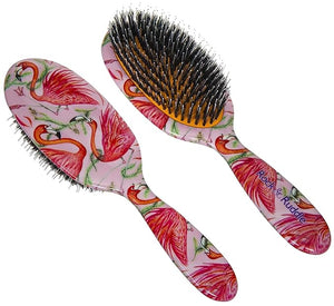 Rock &amp; Ruddle Natural Mixed Boar Bristle Hair Brush for Women and Kids (Large, 21cm) - Perfect for Wet or Dry Hair, Detangling Smoothing Blowdrying - Designed &amp; Made in UK - Flamingos Design