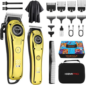 HIENA PRO Professional Hair Clippers Set for Men Rechargeable Cordless Hair Cutting Clippers Clipper Set and Trimmer Kit for Hair Cutting Haircut Clippers Gifts for Men