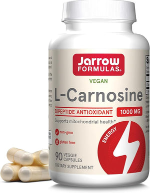 Jarrow Formulas¢ç L-Carnosine Dipeptide Antioxidant 1000 mg Dietary Supplement Antioxidant Support for Mitochondrial Health 90 Veggie Capsules Up to 45 Day Supply