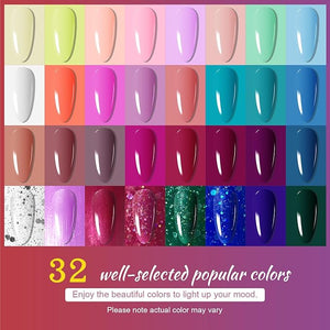 JODSONE Gel Nail Polish Kit with U V Light 32 Colors Gel Polish Set Soak Off Nail Kit Nail Art Salon or Home DIY Manicure Tools Gifts for Women