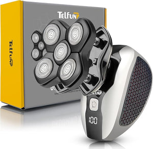 Telfun Magnetic Head Shavers for Bald Men 5-in-1 Electric Razor w/Type-C Fast Charging - LED Display Wet/Dry Mens Grooming Kit - Easy Use Palm Shaver for a Smooth Bald Shave